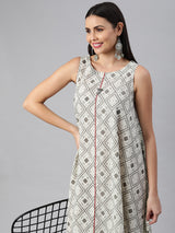 Printed cotton flared sleeveless dress