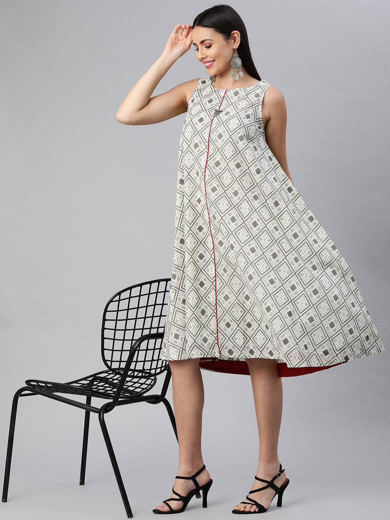 Printed cotton flared sleeveless dress