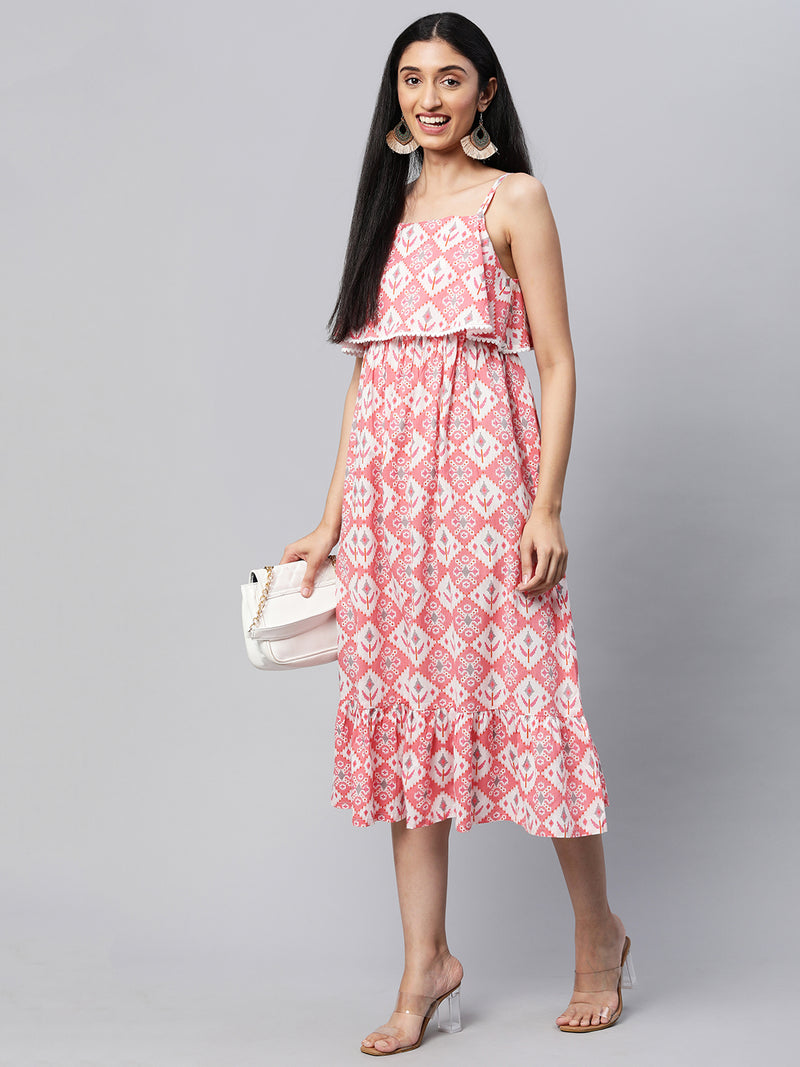 Printed Cotton Dress with Spaghetti sleeve