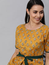 Udaan - Printed kimono sleeves cotton dress with panel and waist belt