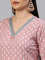 Printed Straight kurta with pants and printed dupatta