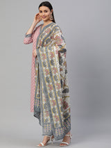 Printed Straight kurta with pants and printed dupatta