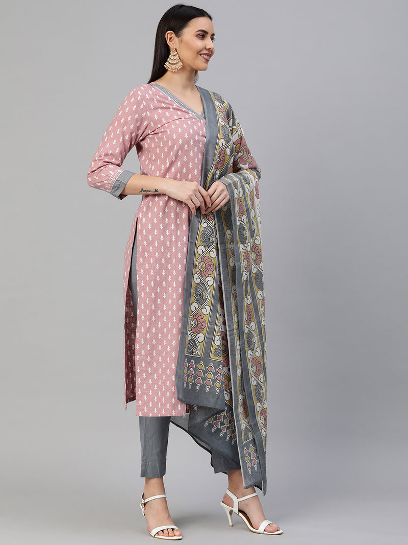 Printed Straight kurta with pants and printed dupatta