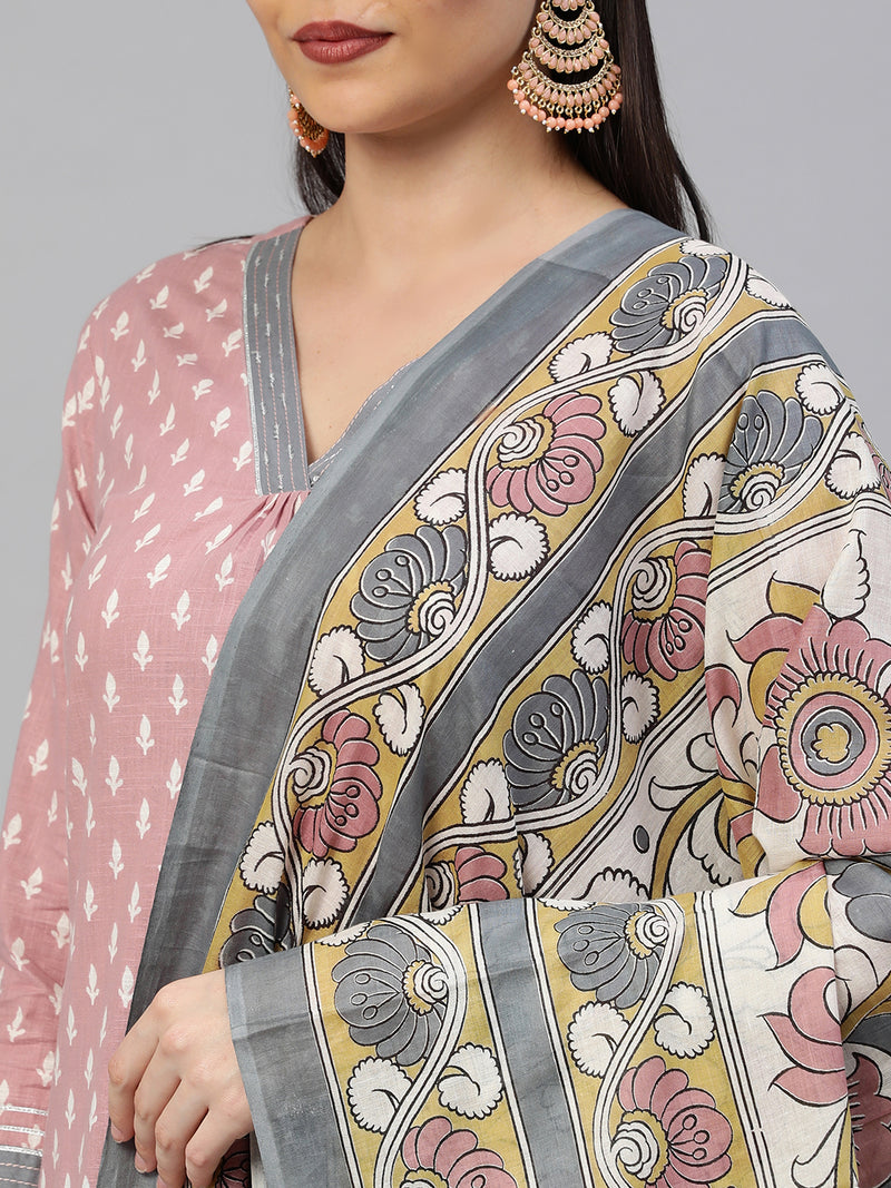 Printed Straight kurta with pants and printed dupatta