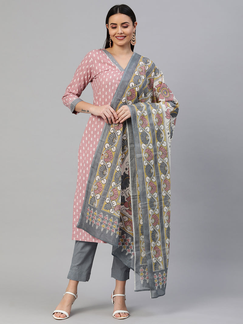 Printed Straight kurta with pants and printed dupatta