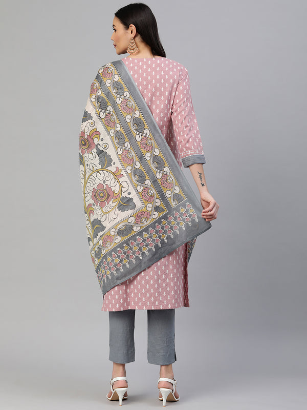 Printed Straight kurta with pants and printed dupatta