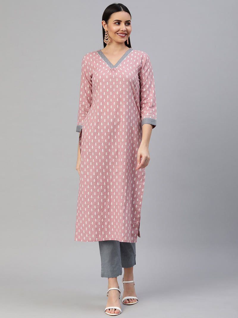 Printed Straight kurta with pants and printed dupatta