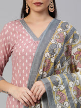 Printed Straight kurta with pants and printed dupatta