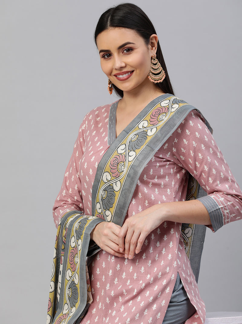 Printed Straight kurta with pants and printed dupatta