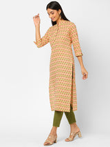 Printed straight fit cotton Kurta with 3/4 sleeve