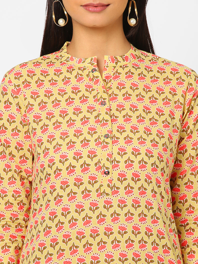 Printed straight fit cotton Kurta with 3/4 sleeve