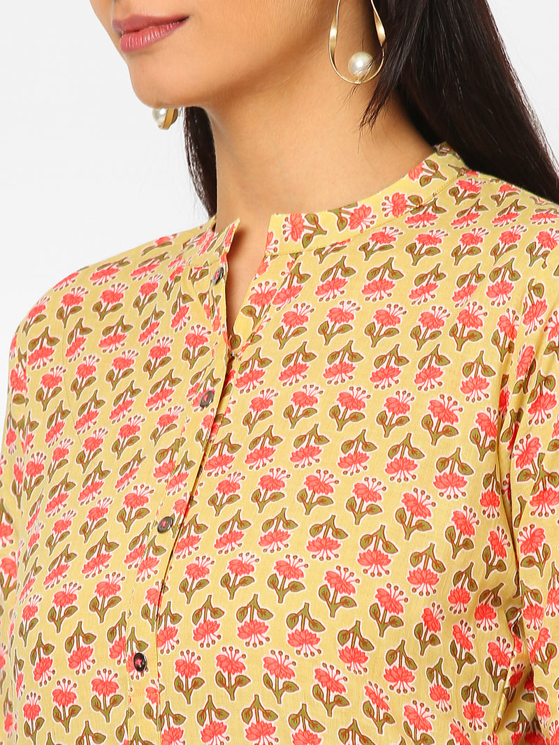 Printed straight fit cotton Kurta with 3/4 sleeve