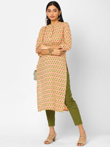 Printed straight fit cotton Kurta with 3/4 sleeve