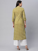 Printed straight fit cotton Kurta with 3/4 sleeve