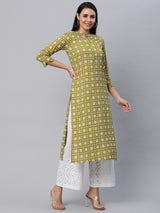 Printed straight fit cotton Kurta with 3/4 sleeve