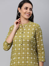 Printed straight fit cotton Kurta with 3/4 sleeve