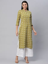 Printed straight fit cotton Kurta with 3/4 sleeve