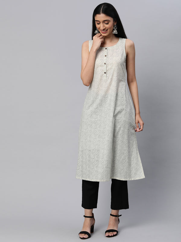 Printed flared sleeveless cotton Kurta