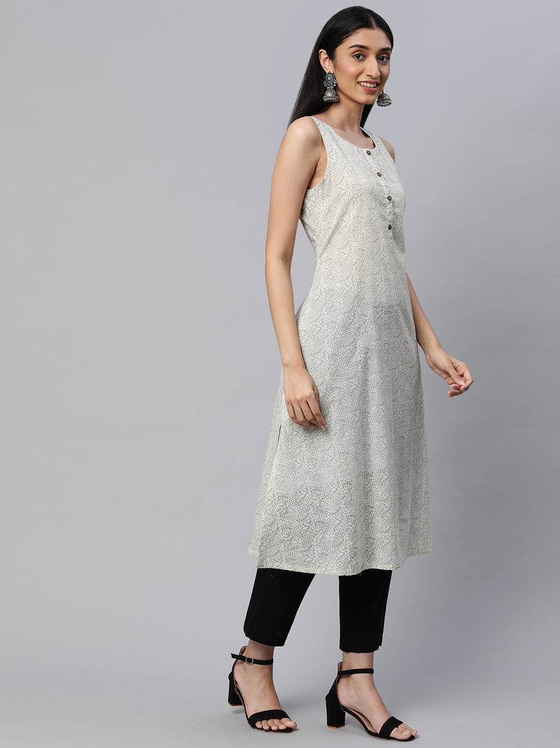 Printed flared sleeveless cotton Kurta