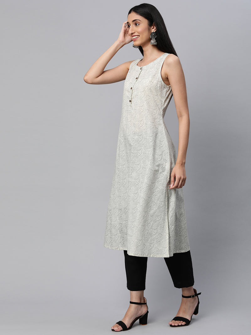 Printed flared sleeveless cotton Kurta