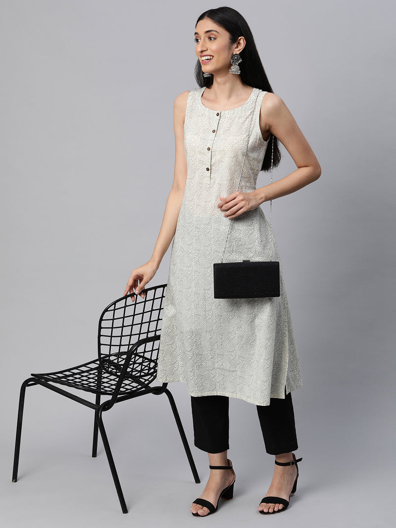 Printed flared sleeveless cotton Kurta