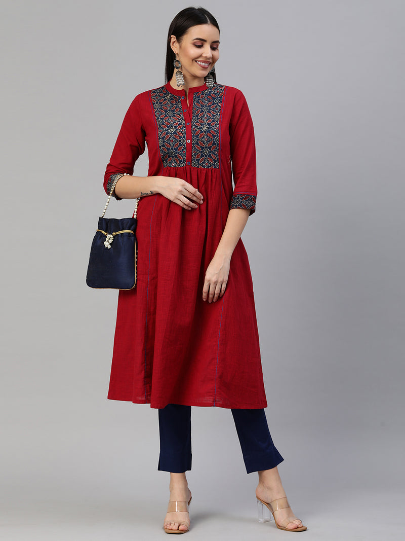 Khoobsurat - Cotton flared kurta with ajrakh yoke and gathering detail