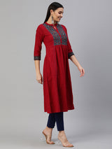 Khoobsurat - Cotton flared kurta with ajrakh yoke and gathering detail