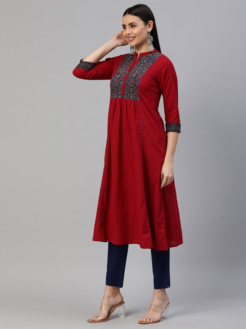 Khoobsurat - Cotton flared kurta with ajrakh yoke and gathering detail