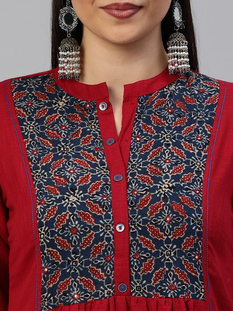 Khoobsurat - Cotton flared kurta with ajrakh yoke and gathering detail