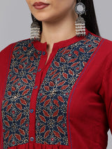 Khoobsurat - Cotton flared kurta with ajrakh yoke and gathering detail