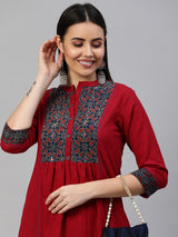 Khoobsurat - Cotton flared kurta with ajrakh yoke and gathering detail