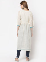 Block Printed cotton dobby Kurta with a gathered waist