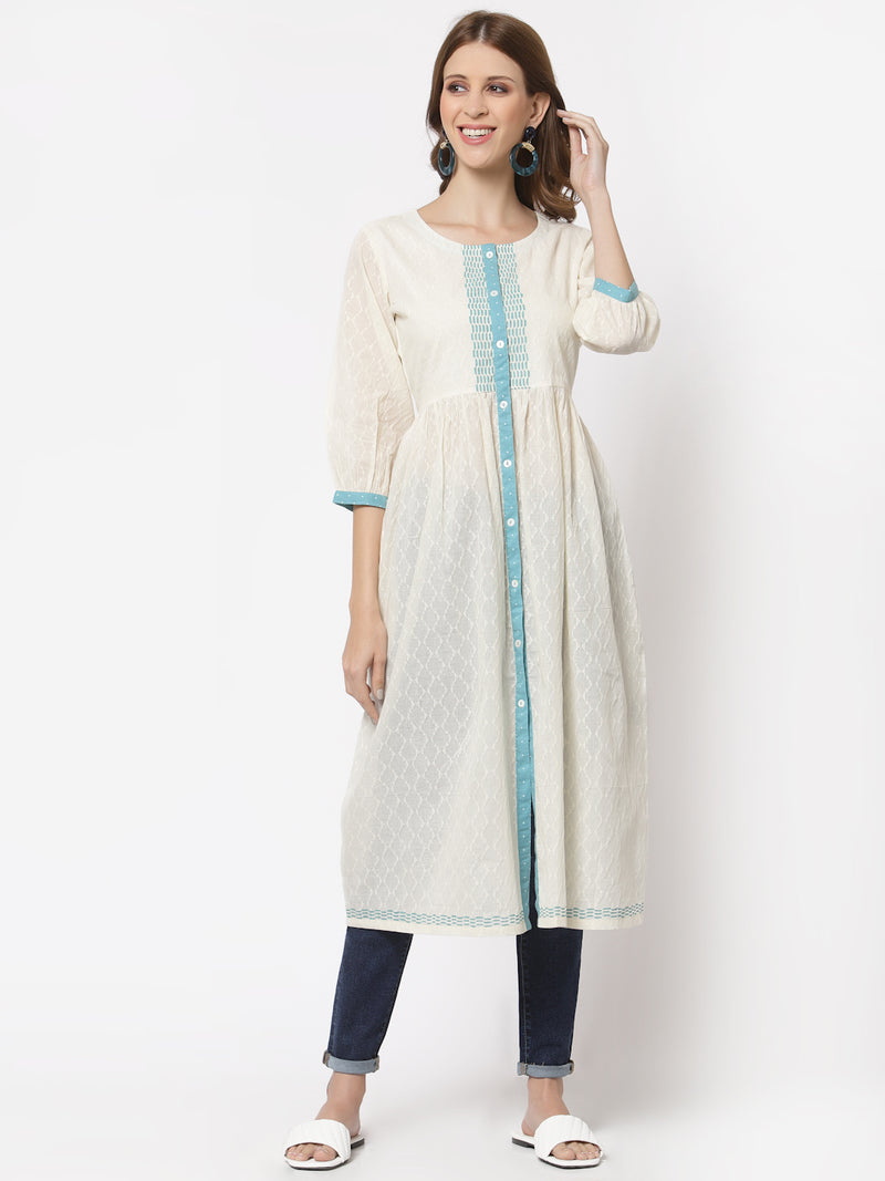 Block Printed cotton dobby Kurta with a gathered waist