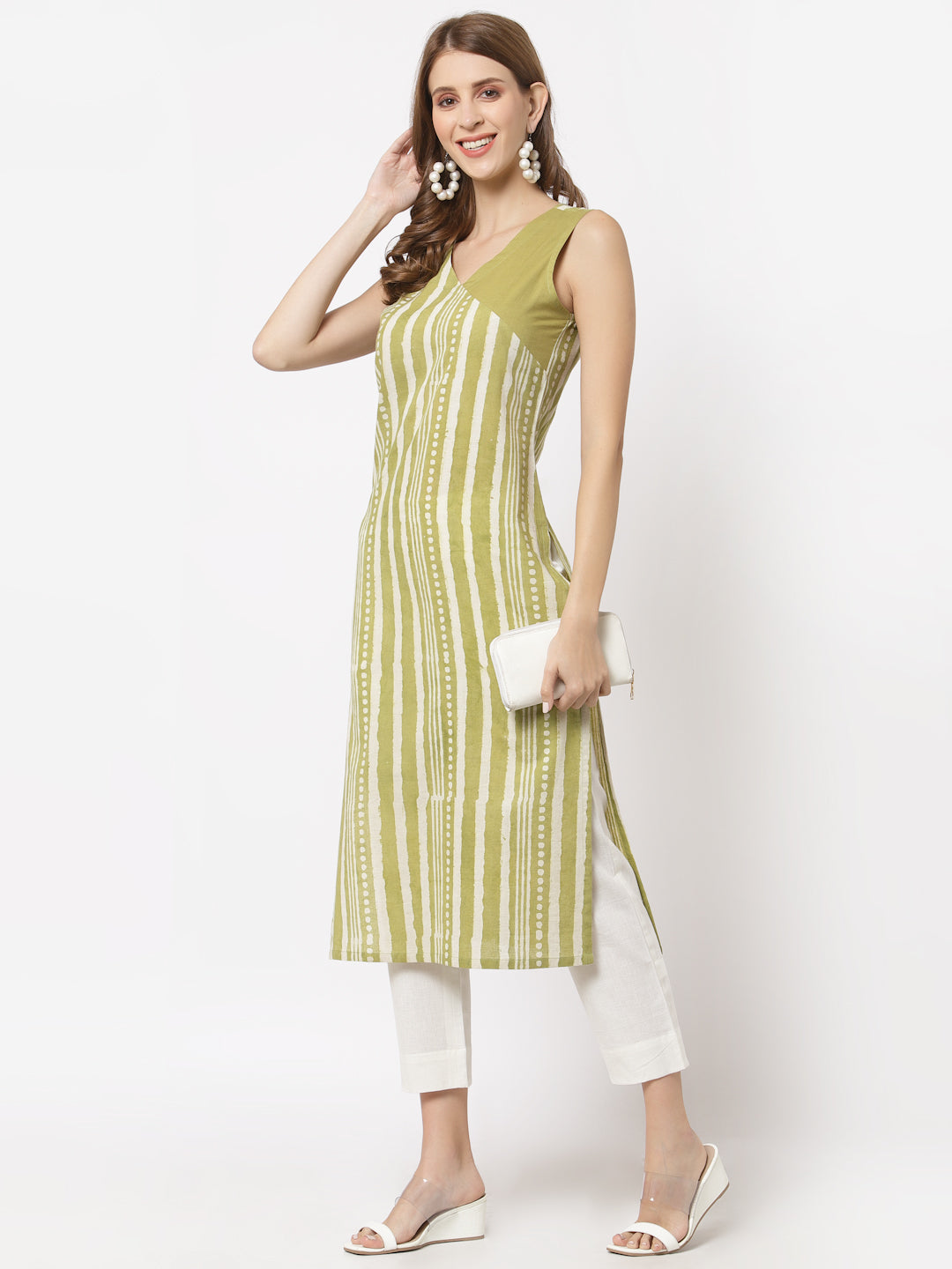 Sleeveless straight fit cotton Kurta with a mock wrap – Kami Kubi