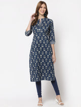 Udaan - Straight fit cotton printed kurta with mandarin collar and sleeve detailing