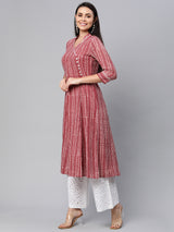 Udaan - Flared printed cotton kurta with mock overlap and lace detailing