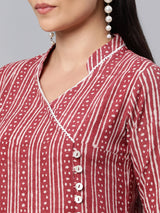 Udaan - Flared printed cotton kurta with mock overlap and lace detailing