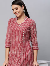 Udaan - Flared printed cotton kurta with mock overlap and lace detailing