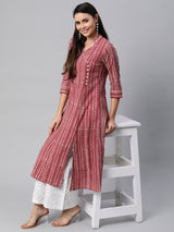 Udaan - Flared printed cotton kurta with mock overlap and lace detailing