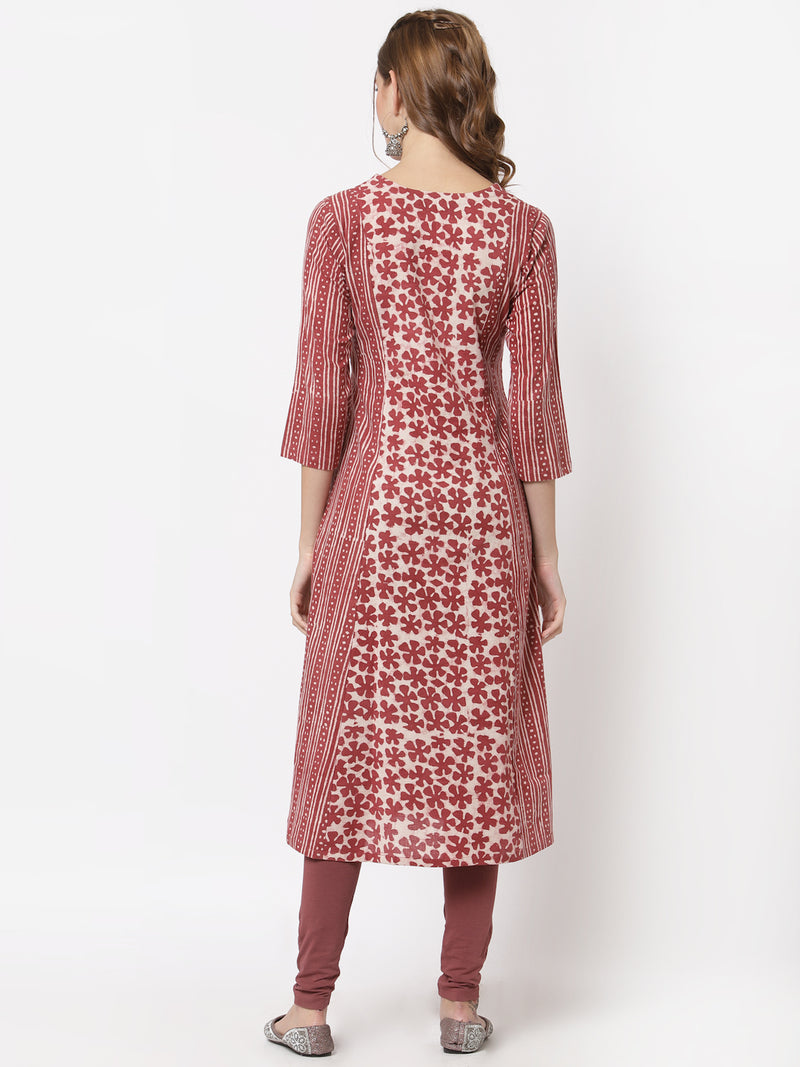 Udaan - Printed a line cotton kurta with stitch line details