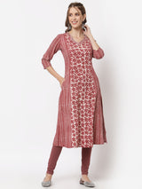 Udaan - Printed a line cotton kurta with stitch line details