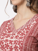 Udaan - Printed a line cotton kurta with stitch line details