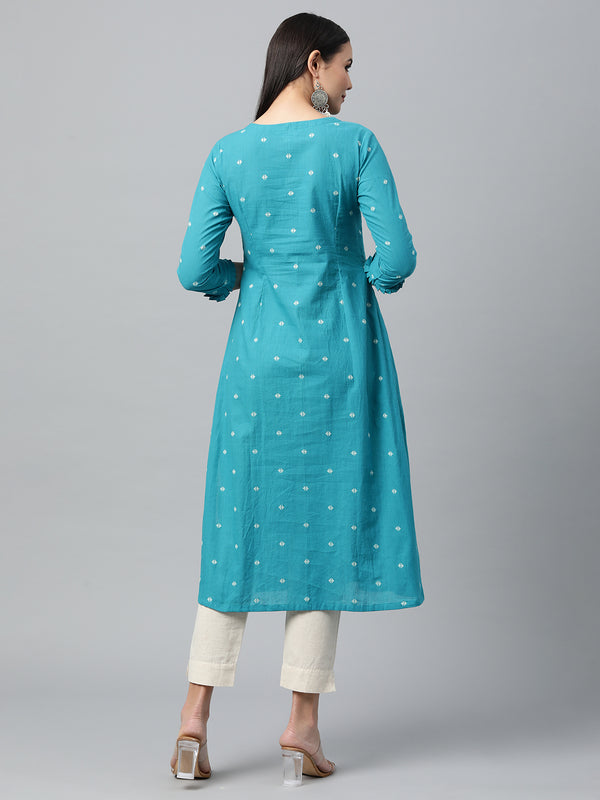 Leher - Straight cotton Woven  kurta with handwork and lace insertion