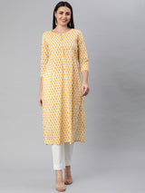 Printed Straight cotton Kurta with buttoned placket