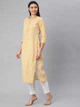 Printed Straight cotton Kurta with buttoned placket