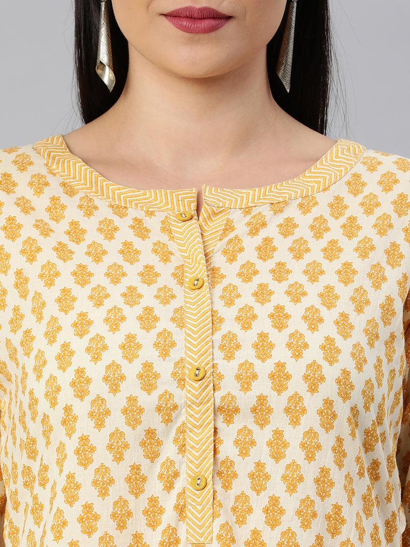 Printed Straight cotton Kurta with buttoned placket