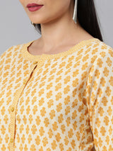 Printed Straight cotton Kurta with buttoned placket