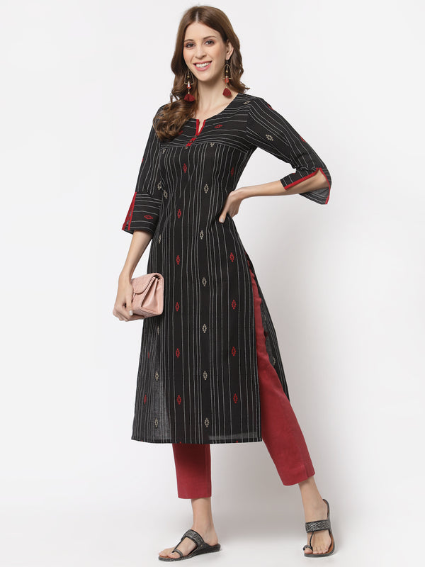 Leher - Straight fit cotton dobby kurta with metal embellishment