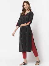 Leher - Straight fit cotton dobby kurta with metal embellishment