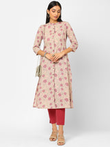 A line cotton printed kurta with placket and button